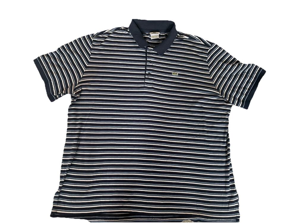 LACOSTE S/S Blue White Striped COTTON Polo Shirt Sz XXL CROC LOGO Light Summer